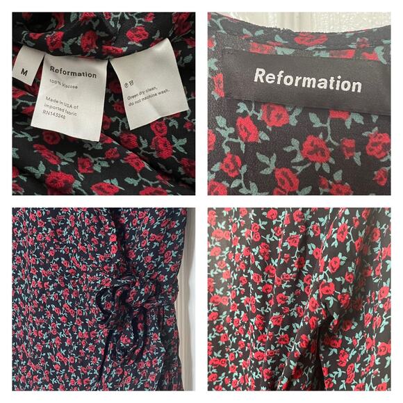 Reformation Brooke Black  Ditzy Floral Print Wrap Mini Dress Size M - Picture 7 of 7